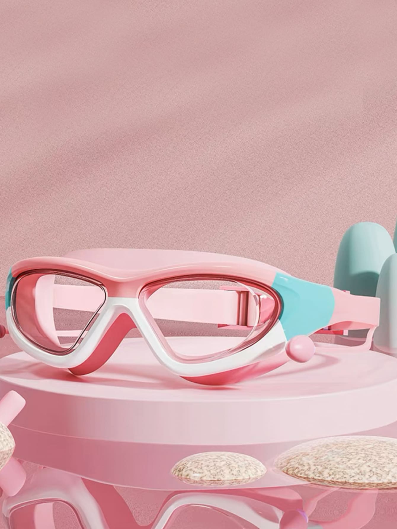 Swim Goggles Anti Fog Uv - เด็กความละเอียดสูงกันน้ําและป้องกันหมอกว่ายน้ําแว่นตากรอบขนาดใหญ่, สะดวกแว่นตาซิลิโคนที่อุดหูเชื่อมต่อ