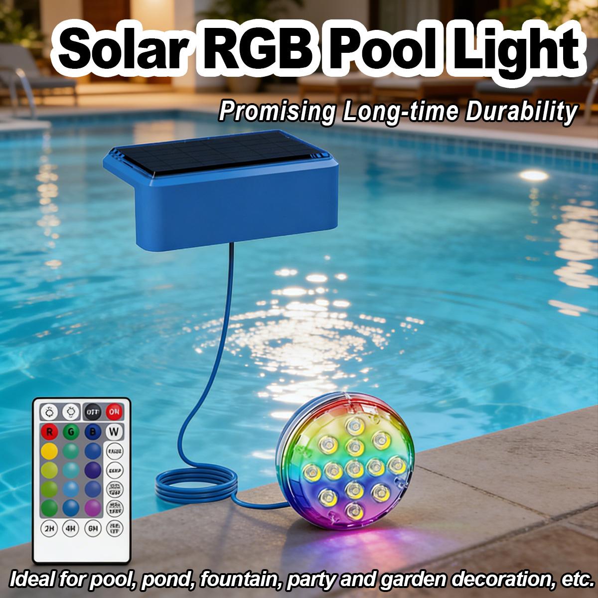 Pool Light Solar Rechargeable - ไฟสระว่ายน้ำพลังงานแสงอาทิตย์ใต้น้ำพร้อมรีโมท LED RGB แบบชาร์จไฟได้ ตกแต่งสระว่ายน้ำ แสงไฟตกแต่งภูมิทัศน์