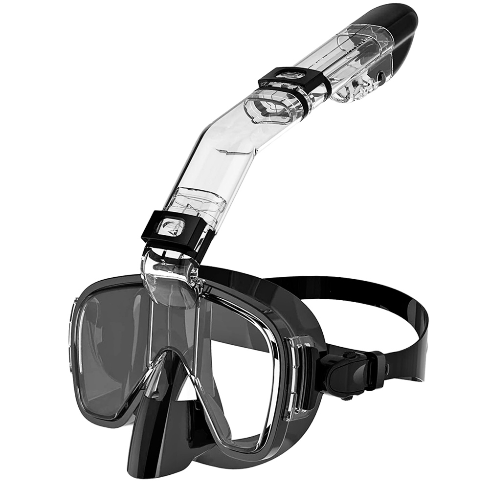 Snorkel Mask Full Face - หน้ากากดําน้ําชุดหน้ากากดําน้ําป้องกันหมอกแบบพับได้พร้อมระบบ Full Dry Top สําหรับว่ายน้ําฟรีอุปกรณ์ดําน้ําตื้นมืออาชีพผู้ใหญ่เด็ก