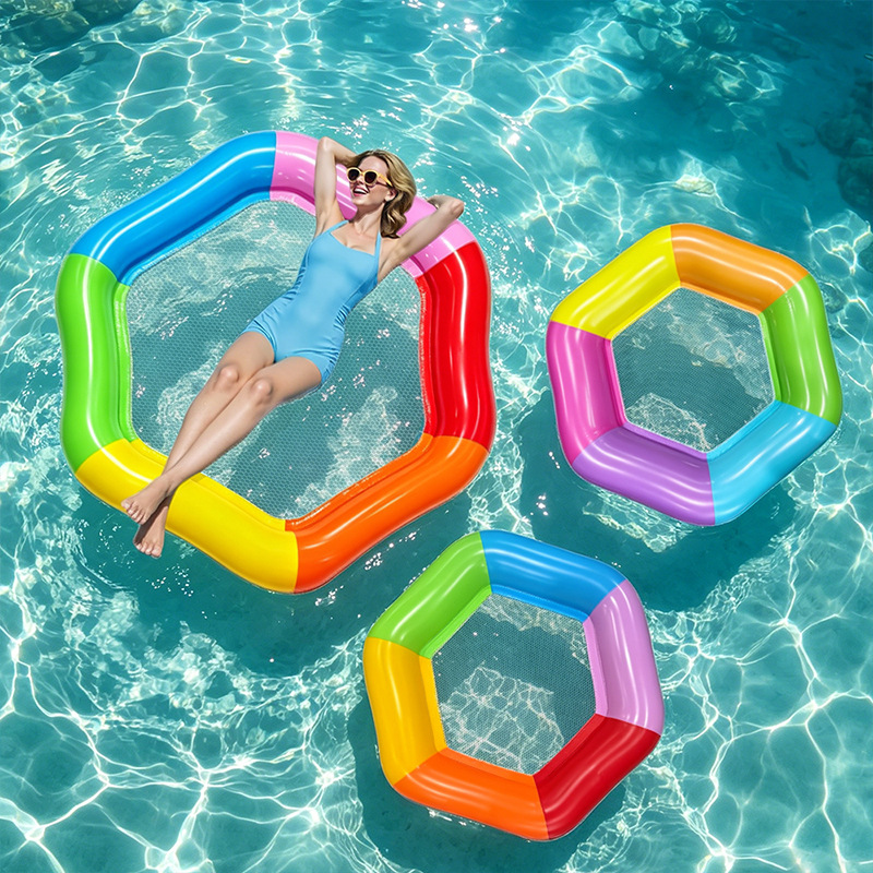 Pool Lounger Inflatable - แพยางเป่าลมรูปหกเหลี่ยมสีสันสดใส หนา ทนทาน ทำจาก PVC ขนาดใหญ่