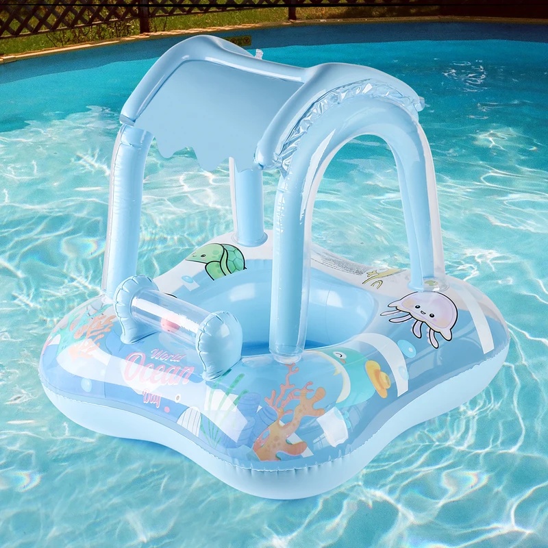 Pool Float Ring Inflatable - ห่วงยางลอยน้ำแบบมีหลังคาบังแดด นั่งสบาย เหมาะสำหรับเล่นในสระว่ายน้ำกลางแจ้ง ปาร์ตี้ฤดูร้อน หรือเป็นของเล่นชายหาด