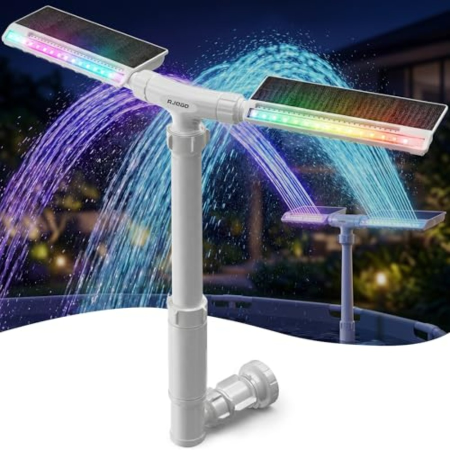 Pool Light Solar Rechargeable - น้ำพุพลังงานแสงอาทิตย์สำหรับสระว่ายน้ำแบบฝังดินและแบบตั้งพื้น ทำจากพลาสติก ABS สีขาว พร้อมไฟ LED
