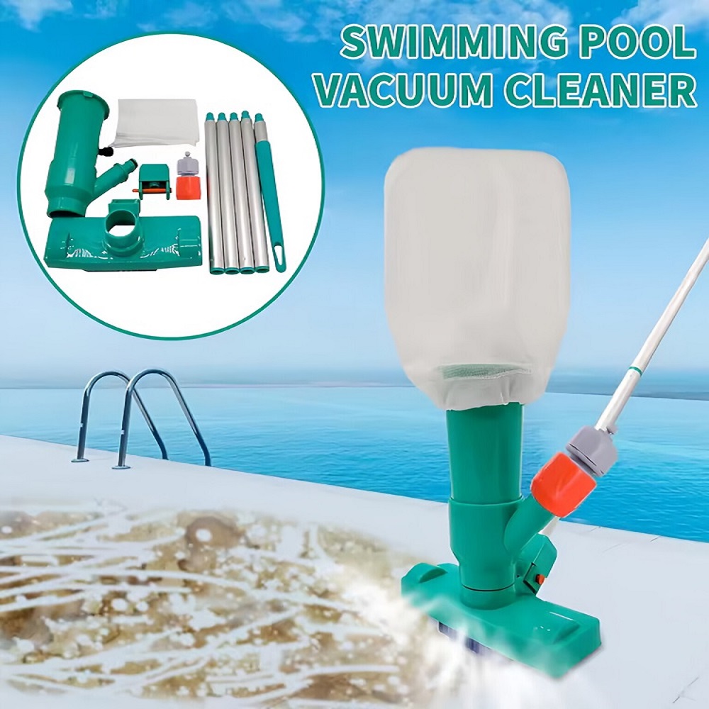 Pool Vacuum Manual - เครื่องดูดฝุ่นใต้น้ำสำหรับสระว่ายน้ำพร้อมแปรง อุปกรณ์ทำความสะอาดสระน้ำ บ่อน้ำร้อน (สีเขียว)