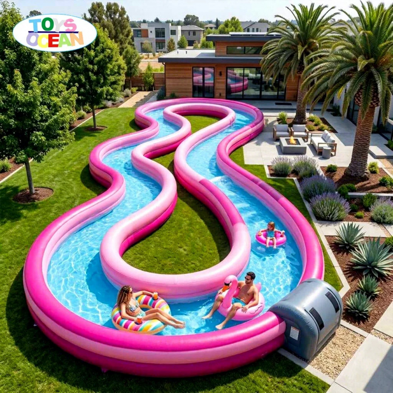 Water Slide Inflatable - สระน้ำเป่าลมเชิงพาณิชย์ สีชมพู พร้อมสไลเดอร์น้ำ สำหรับธุรกิจให้เช่าสำหรับงานปาร์ตี้