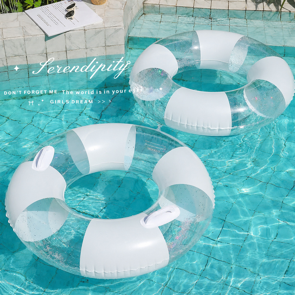 Pool Lounger Inflatable - ห่วงยางว่ายน้ำใสสำหรับผู้ใหญ่ แบบหนาพิเศษ พร้อมหูจับ เหมาะสำหรับเล่นน้ำในสระ ชายหาด หรือเล่นน้ำทั่วไป