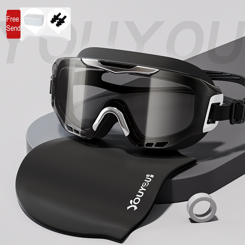 Swim Goggles Anti Fog Uv - ผู้ชายผู้หญิง Anti-FOG UV Protection กรอบใหญ่ปรับแว่นตาว่ายน้ํามืออาชีพหมวก HD